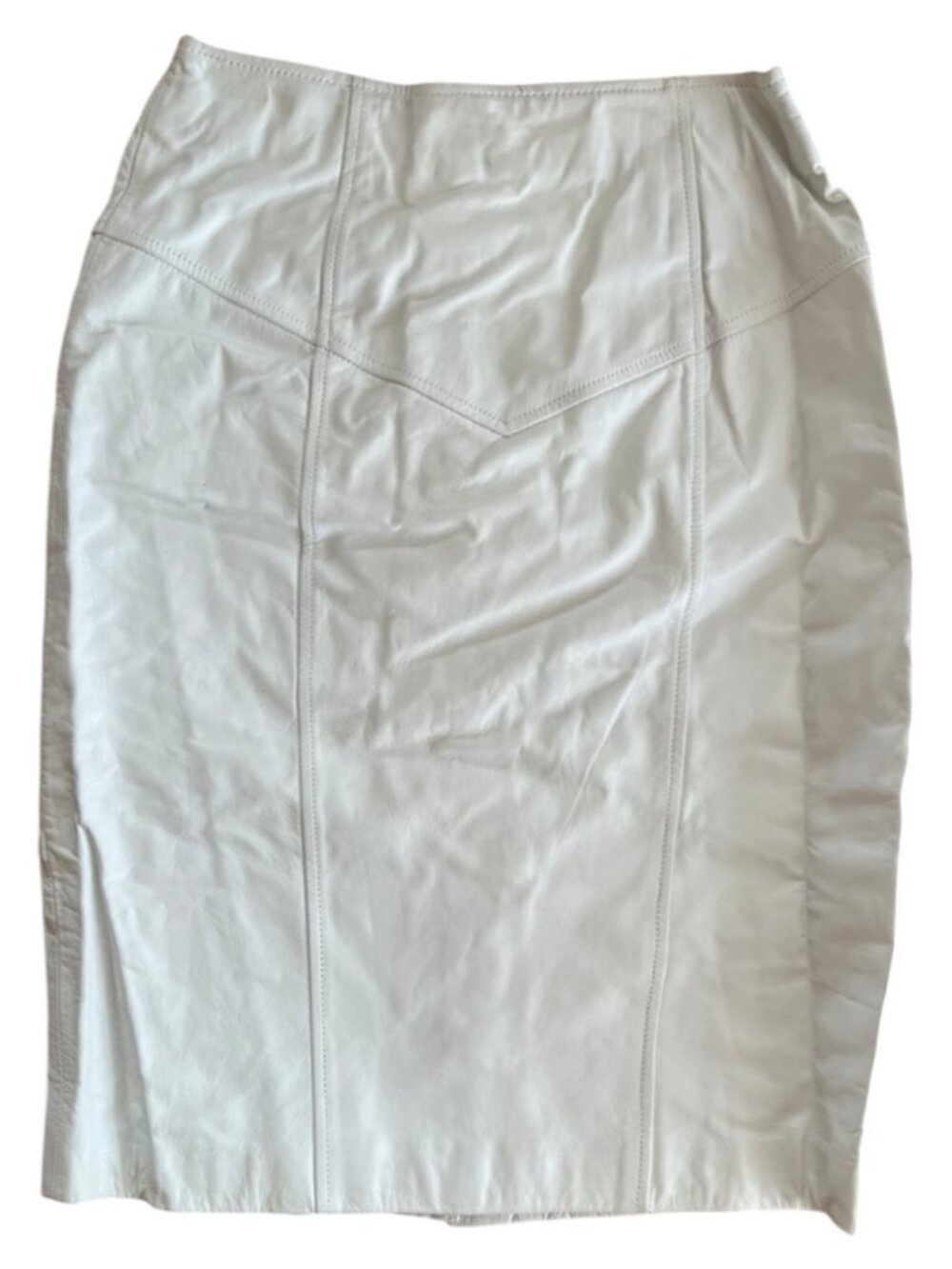 Women's Vintage Pelle Cuir Authentic White Leather Pencil Skirt - Size 10